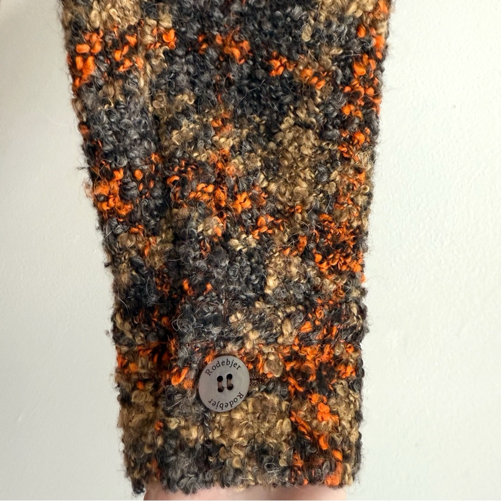 RODEBJER BROWN ORANGE GRAY PLAID COLLARED BUTTON UP BOEL BOUCLE TWEED JACKET - Picture 9 of 17